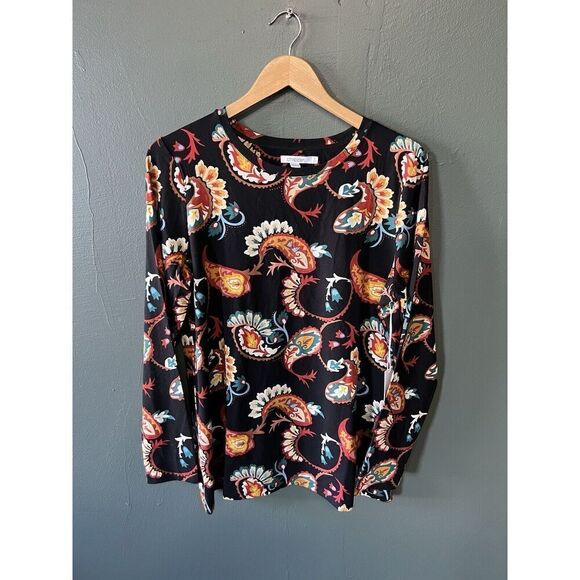 Chicos Womens Black Long Sleeve Paisley Pattern Shirt Size 2 NWT - Picture 1 of 5